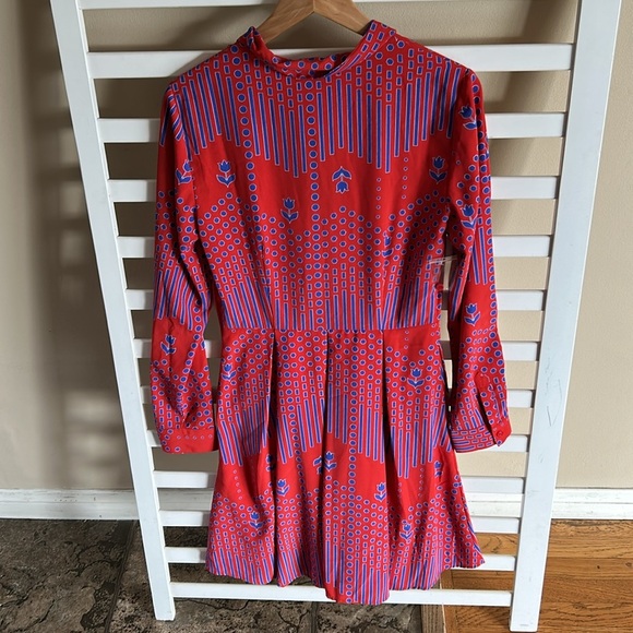 Modcloth NWT Pleasant Confidence Tie-Neck Dress Red and Blue Print Size 6 - Picture 7 of 16